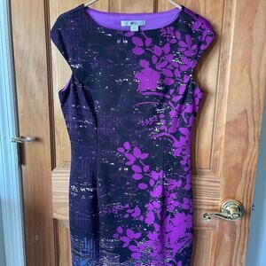 Wisp Purple Floral‎ Print Sleeveless Dress - Party Cocktail Career EUC